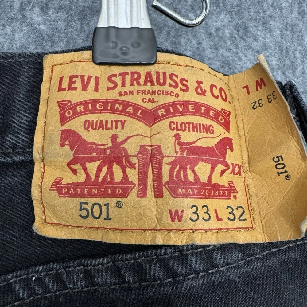 Levi's 501 Original Jeans Men's W33 L32 Black Button Fly Straight Leg Denim